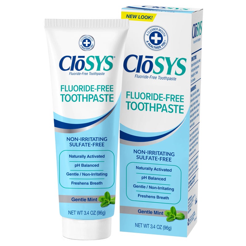 CloSYS معجون أسنان كلوسيس خالي من الفلورايد، 3.4 أونصة، حجم السفر، نعناع لطيف، متوافق مع TSA، تبييض، حماية المينا، خالي من الكبريتات - Image 1